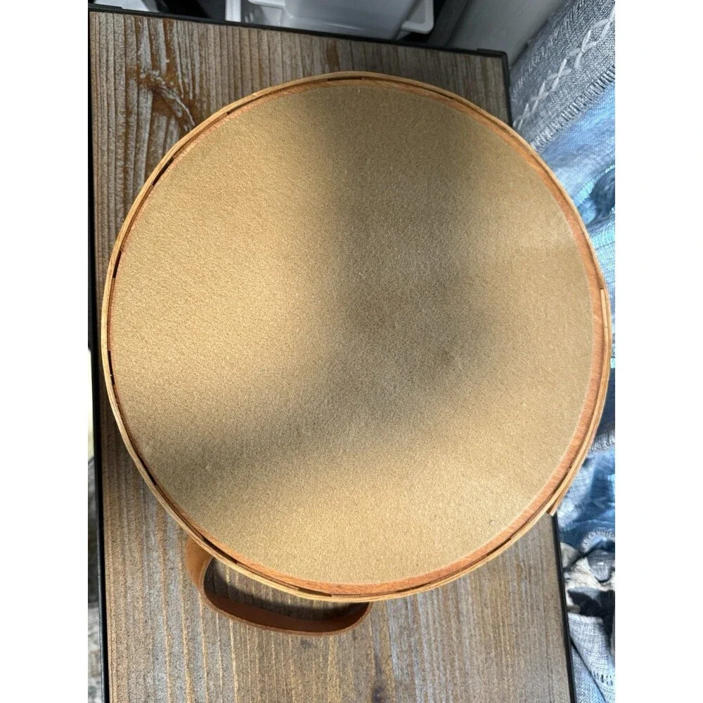 PETERBORO BASKET CO. ROUND BASKET WITH LEATHER HANDLES 12” Diameter